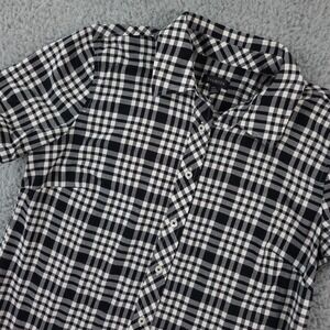 Talbots Shirt Womens XS Black White Gingahm Metallic Plaid Button Preppy ALTERED